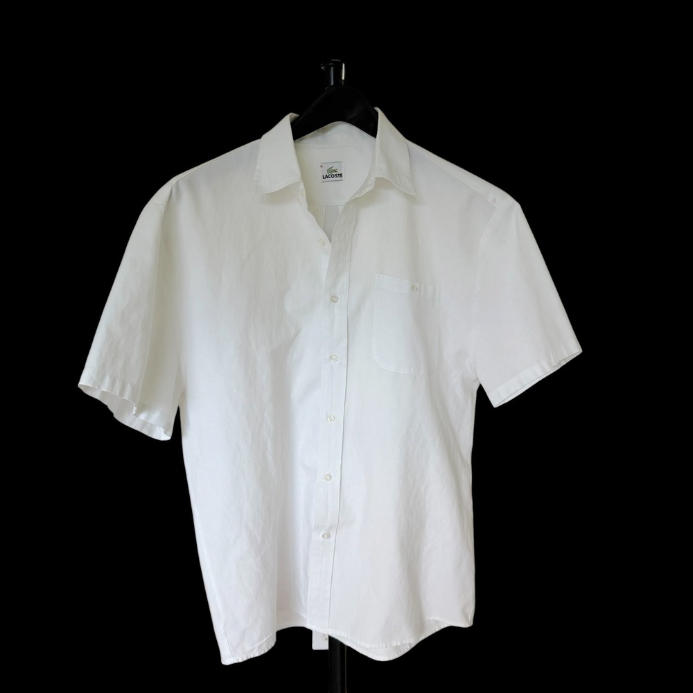 70's Lacoste Short Sleeve Button Up Shirt White Sz M‎ Crocodile Logo Pocket